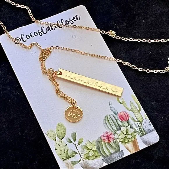 Mama Bear Dainty Two Charm Stamped Gold Charm Necklace NWT - Picture 7 of 10